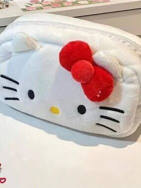 Hello Kitty Plush Velvet Pencil & Makeup Bag Soft Storage Case for School Travel